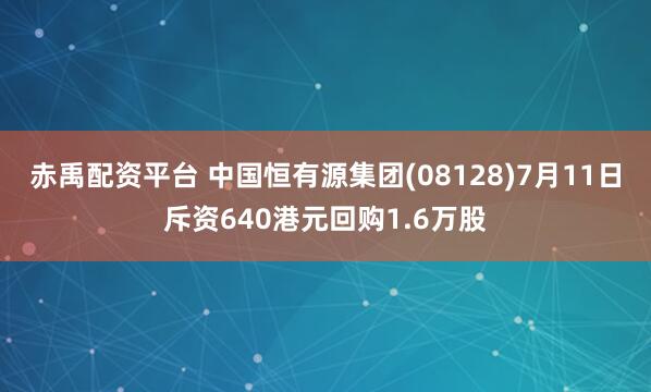 赤禹配资平台 中国恒有源集团(08128)7月11日斥资640港元回购1.6万股