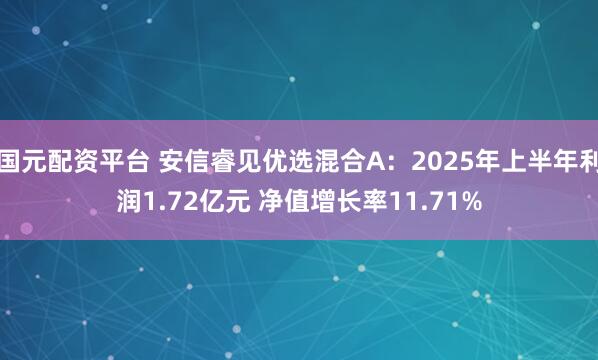 国元配资平台 安信睿见优选混合A：2025年上半年利润1.72亿元 净值增长率11.71%