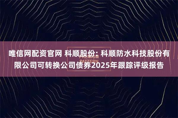 唯信网配资官网 科顺股份: 科顺防水科技股份有限公司可转换公司债券2025年跟踪评级报告